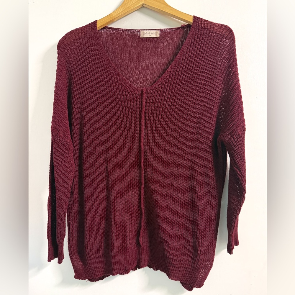 Altar’d State Plum V-Neck Sweater S/M Oversized Slouchy Knit